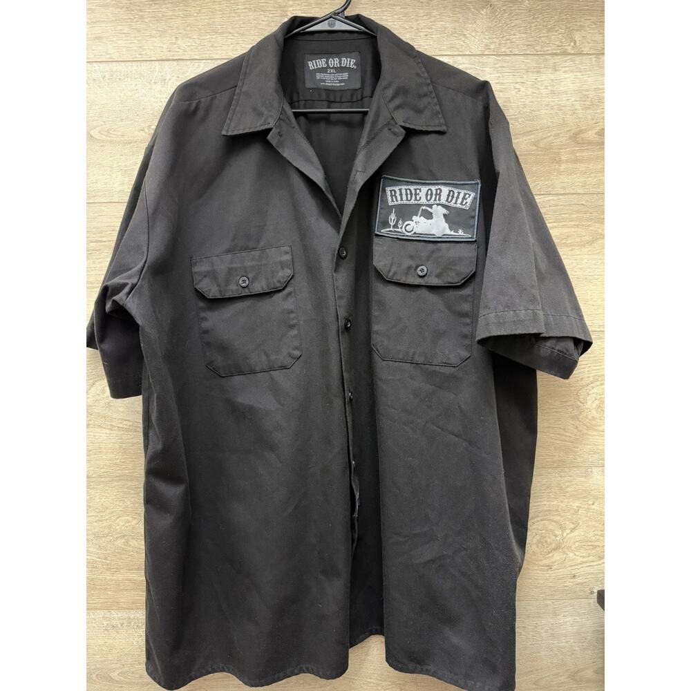 Mens XXL 2XL Ride or Die Motorcycle Black Button Up Marilyn Monroe Y2K